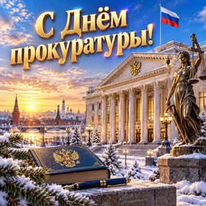 Открытка «С Днём прокуратуры!» со зданием с колоннами