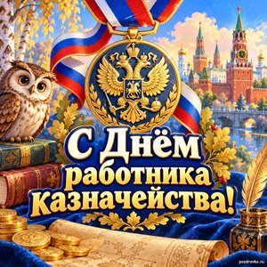 Открытка «С Днём работника казначейства!» с медалью