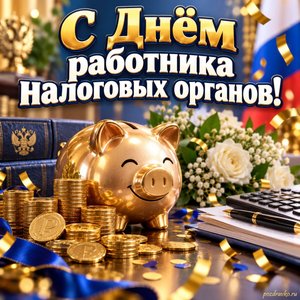 Открытка «С Днём работника налоговых органов!» с копилкой