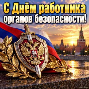 Открытка «С Днём работника органов безопасности!» с медалью