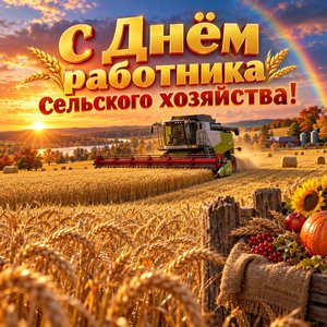 Открытка «С Днём работника сельского хозяйства!» с пшеничным полем