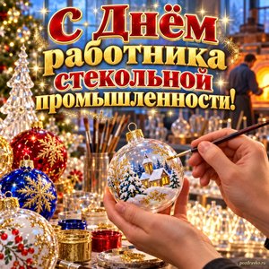 Открытка «С Днём работника стекольной промышленности!» с ёлочными шарами