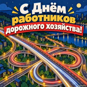 Открытка «С Днём работников дорожного хозяйства!» с развязкой ночью