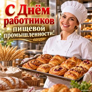 Открытка «С Днём работников пищевой промышленности!» с пекарем