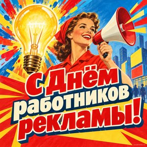 Открытка «С Днём работников рекламы!» с лампочкой-идеей