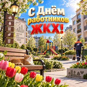 Открытка «С Днём работников ЖКХ!» с уютным двором