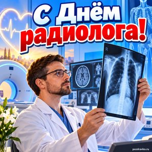 Открытка «С Днём радиолога!» с врачом у снимка