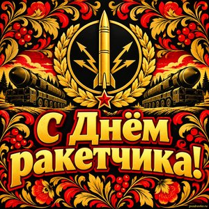 Открытка «С Днём ракетчика!» с эмблемой РВСН