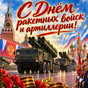 Открытка «С Днём ракетных войск и артиллерии!» с парадом