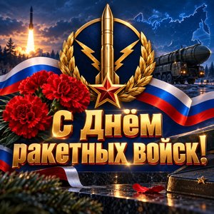 Открытка «С Днём ракетных войск!» с гвоздиками и звездой