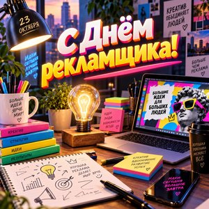 Открытка «С Днём рекламщика!» с лампочкой-идеей