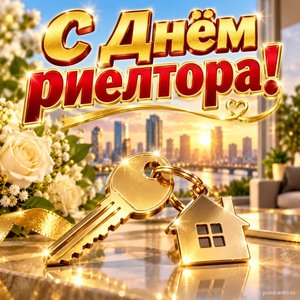 Открытка «С Днём риелтора!» с ключом и домиком
