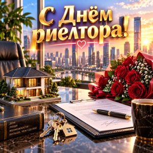 Открытка «С Днём риелтора!» с макетом дома