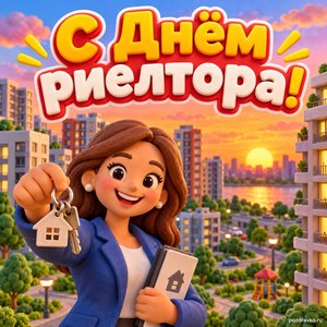 Открытка «С Днём риелтора!» с новостройками
