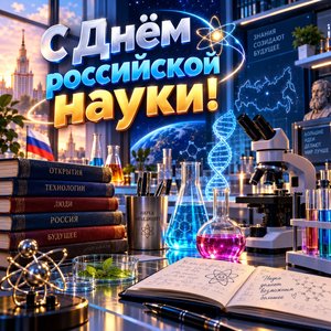Открытка «С Днём российской науки!» с лабораторией
