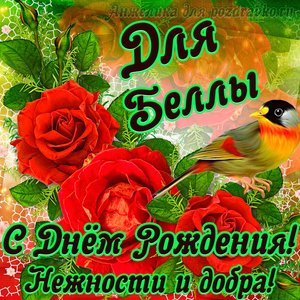 Открытка для Беллы с Днем рождения с пожеланием нежности и добра