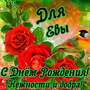 Открытка для Евы с Днем рождения с пожеланием нежности и добра