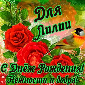 Открытка для Лилии с Днем рождения с пожеланием нежности и добра