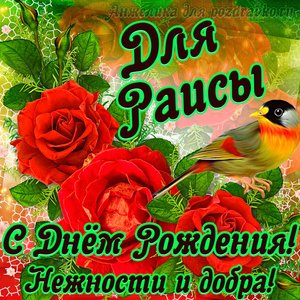 Открытка для Раисы с Днем рождения с пожеланием нежности и добра
