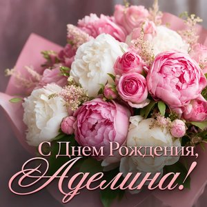 Открытка с Днем Рождения Аделине с букетом цветов