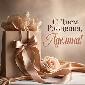 Открытка с Днем Рождения Аделине с подарочным пакетом