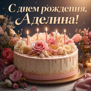 Открытка с Днем Рождения Аделине с тортом