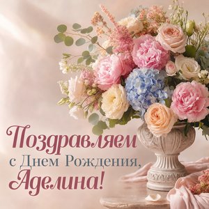 Открытка с Днем Рождения Аделине с винтажными цветами