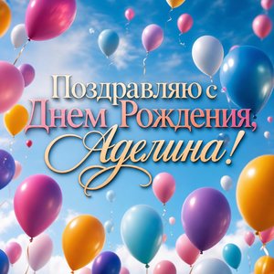 Открытка с Днем Рождения Аделине с воздушными шарами