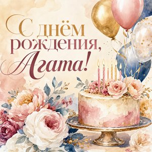Открытка с Днем Рождения Агате с водяными цветами