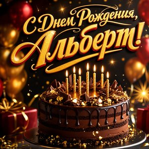 Открытка с Днем Рождения Альберту с праздничным тортом со свечами