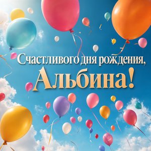 Открытка с Днем Рождения Альбине с воздушными шариками