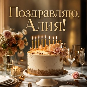 Открытка с Днем Рождения Алие с тортом и свечами