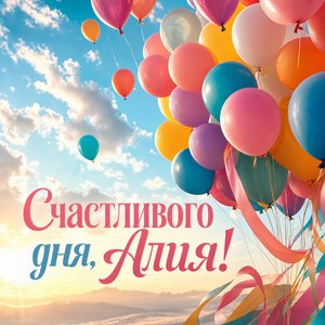 Открытка с Днем Рождения Алие с воздушными шарами