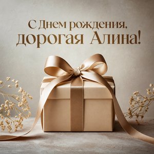 Открытка с Днем Рождения Алине с подарочной коробкой