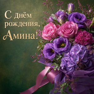 Открытка с Днем Рождения Амине с цветами
