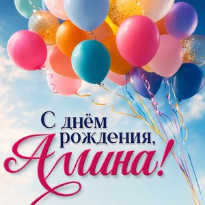 Открытка с Днем Рождения Амине с воздушными шарами