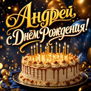 Открытка с Днем Рождения Андрею с тортом и свечами