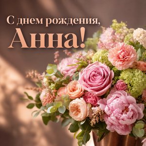 Открытка с Днем Рождения Анне с цветами