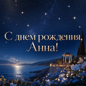 Открытка с Днем Рождения Анне с ночным небом