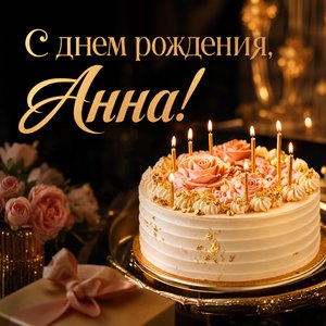 Открытка с Днем Рождения Анне с тортом