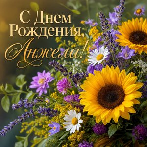Открытка с Днем Рождения Анжеле с полевыми цветами