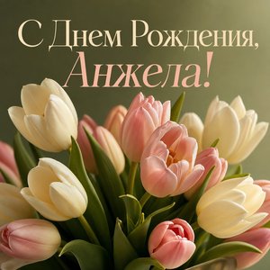 Открытка с Днем Рождения Анжеле с тюльпанами