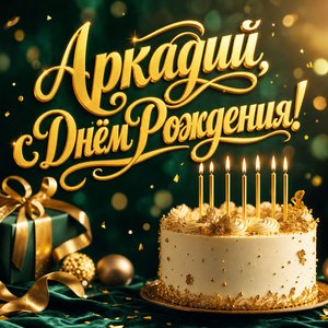 Открытка с Днем Рождения Аркадию с тортом и свечами