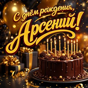 Открытка с Днем Рождения Арсению, Сене с шоколадным тортом и свечами