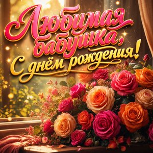 Открытка с днем рождения бабушке с букетом роз у окна