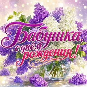 Открытка с днем рождения бабушке с букетом сирени