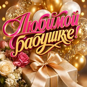 Открытка с днем рождения бабушке с шарами и подарком
