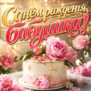 Открытка с днем рождения бабушке с тортом и пионами