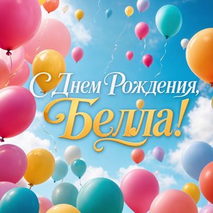 Открытка с Днем Рождения Белле с воздушными шарами