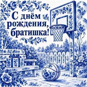 Открытка «С днём рождения, братишка!» с баскетбольным кольцом